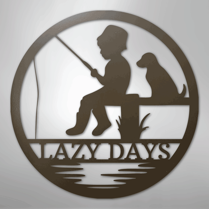 Rustic Fishing Scene Sign | Personalized Steel Wall Art | Made in USA