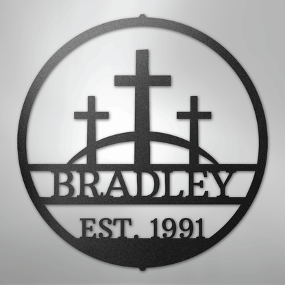 Three Crosses Family Sign | Personalized Steel Wall Art | Made in USA