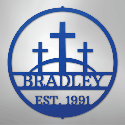 Three Crosses Family Sign | Personalized Steel Wall Art | Made in USA