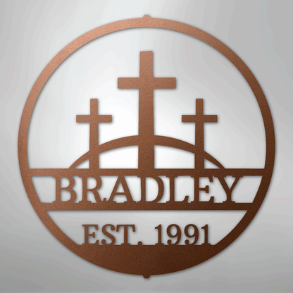 Three Crosses Family Sign | Personalized Steel Wall Art | Made in USA