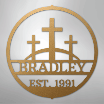 Three Crosses Family Sign | Personalized Steel Wall Art | Made in USA