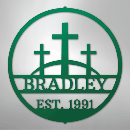 Three Crosses Family Sign | Personalized Steel Wall Art | Made in USA