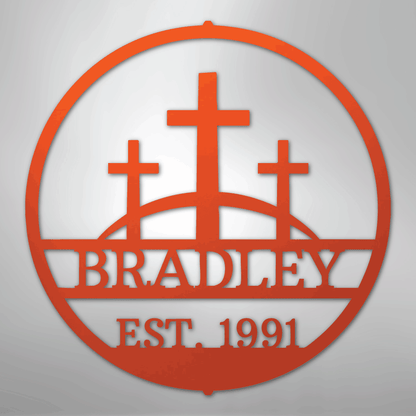Three Crosses Family Sign | Personalized Steel Wall Art | Made in USA