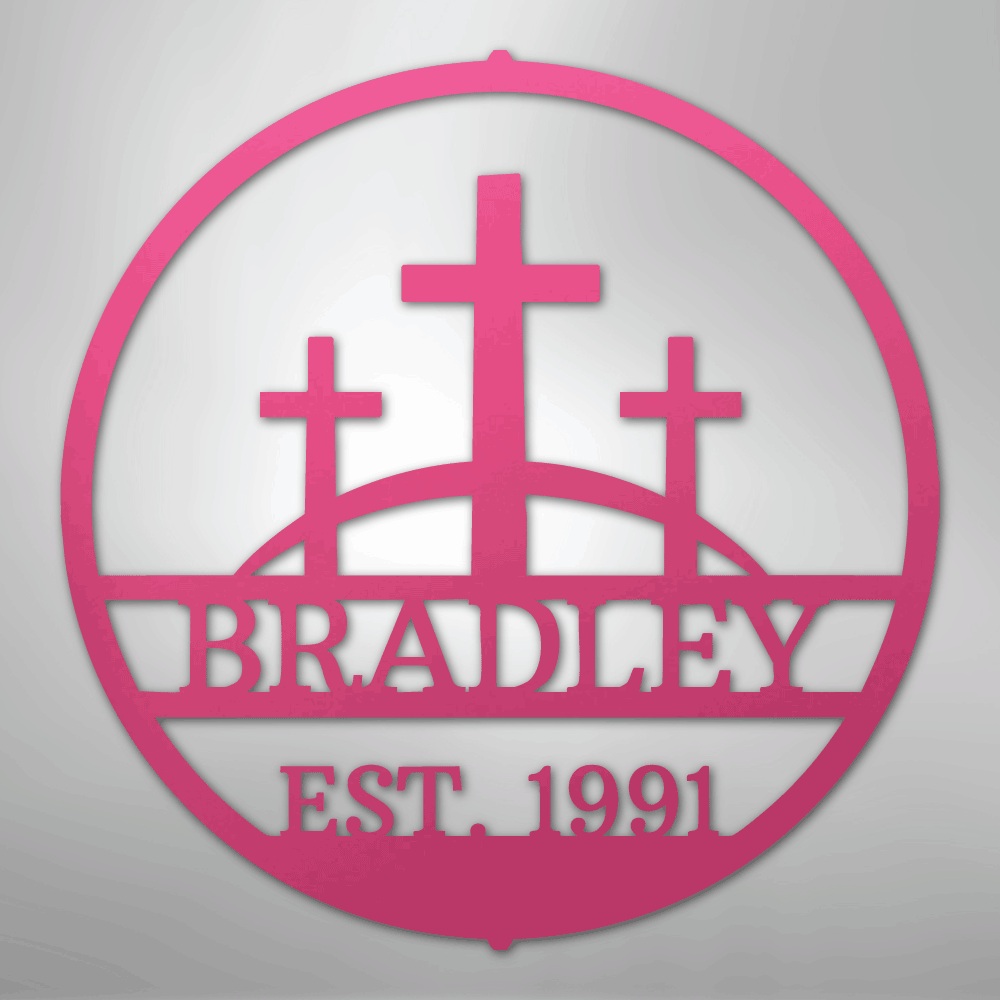 Three Crosses Family Sign | Personalized Steel Wall Art | Made in USA