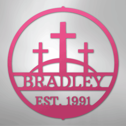 Three Crosses Family Sign | Personalized Steel Wall Art | Made in USA