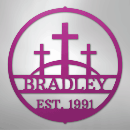Three Crosses Family Sign | Personalized Steel Wall Art | Made in USA