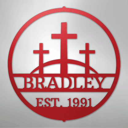 Three Crosses Family Sign | Personalized Steel Wall Art | Made in USA