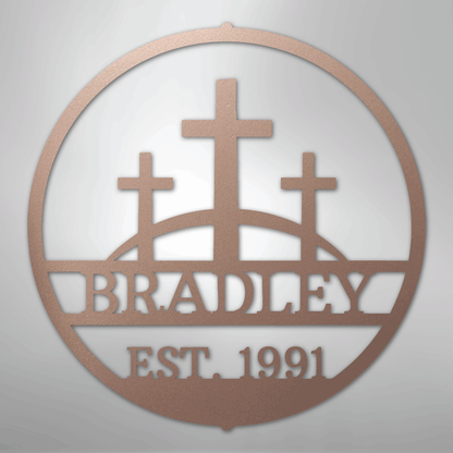 Three Crosses Family Sign | Personalized Steel Wall Art | Made in USA