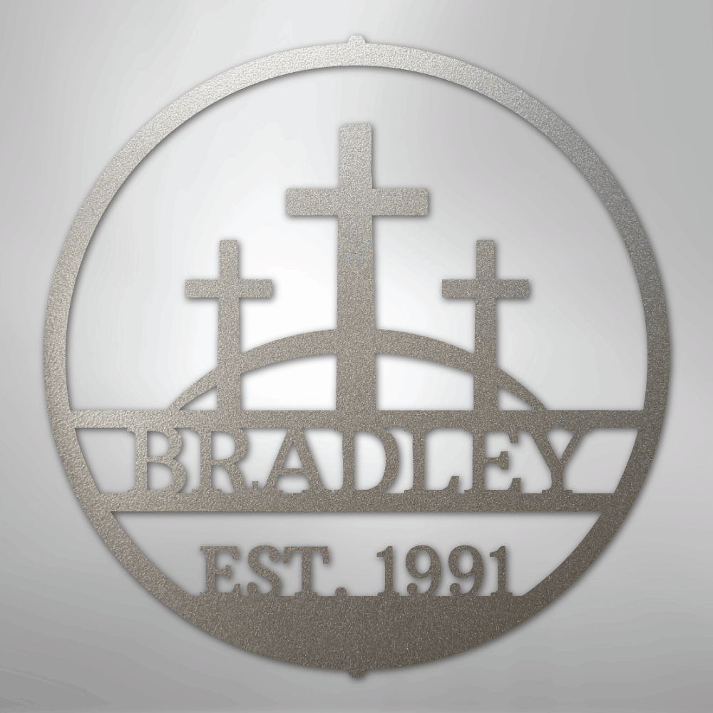 Three Crosses Family Sign | Personalized Steel Wall Art | Made in USA