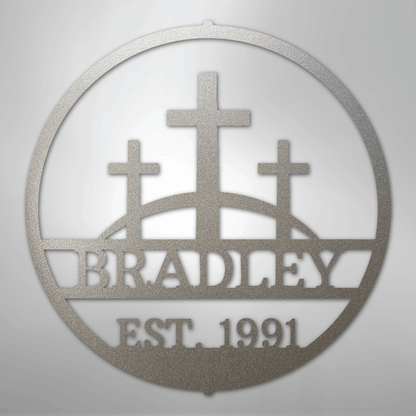 Three Crosses Family Sign | Personalized Steel Wall Art | Made in USA