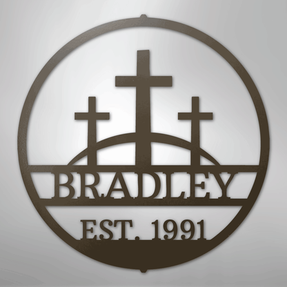 Three Crosses Family Sign | Personalized Steel Wall Art | Made in USA