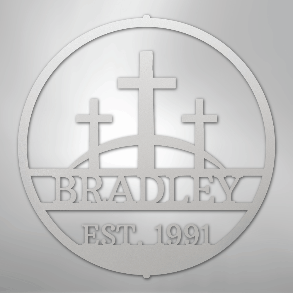 Three Crosses Family Sign | Personalized Steel Wall Art | Made in USA