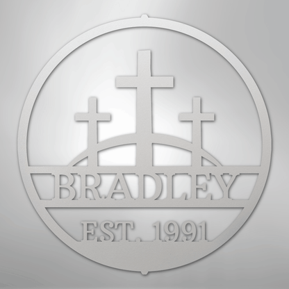 Three Crosses Family Sign | Personalized Steel Wall Art | Made in USA