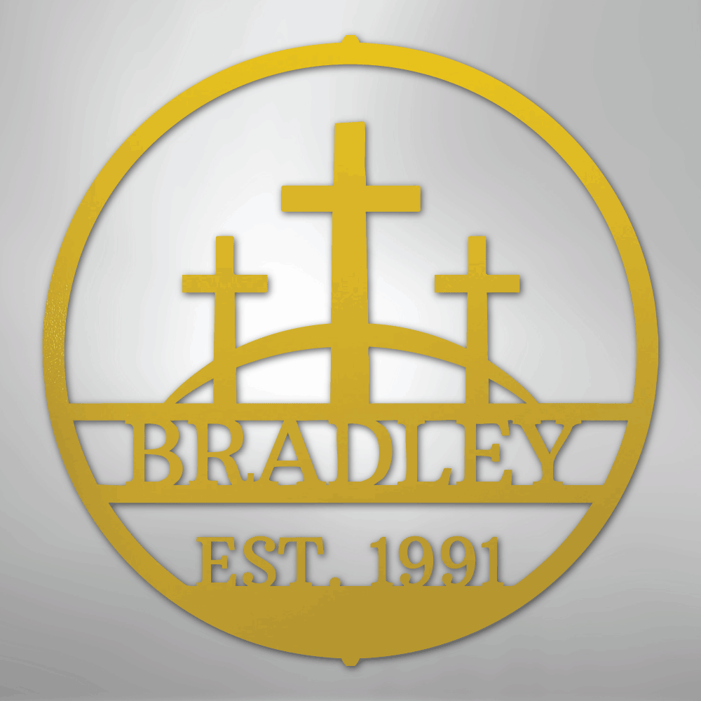 Three Crosses Family Sign | Personalized Steel Wall Art | Made in USA