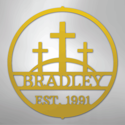 Three Crosses Family Sign | Personalized Steel Wall Art | Made in USA
