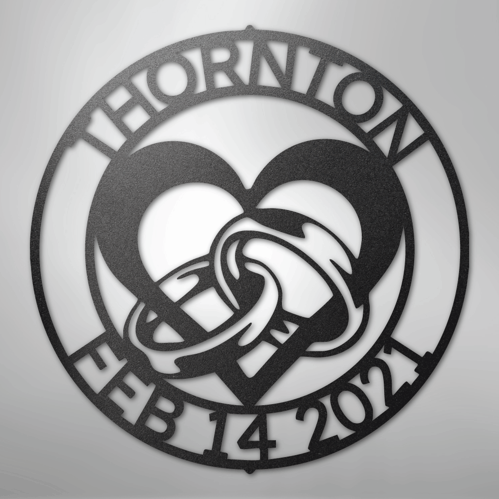 Heart and Rings Sign | Personalized Steel Wall Art | Made in USA