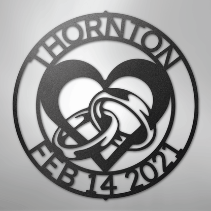 Heart and Rings Sign | Personalized Steel Wall Art | Made in USA