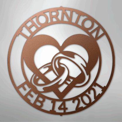 Heart and Rings Sign | Personalized Steel Wall Art | Made in USA