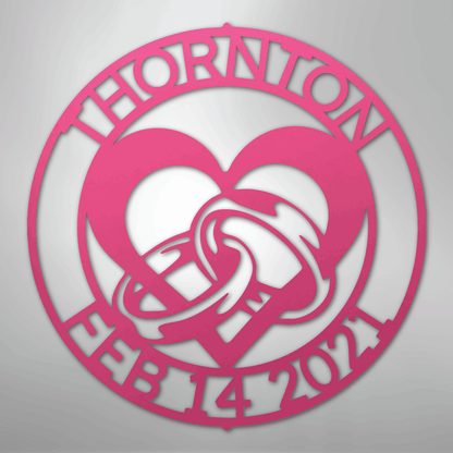 Heart and Rings Sign | Personalized Steel Wall Art | Made in USA