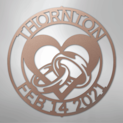 Heart and Rings Sign | Personalized Steel Wall Art | Made in USA