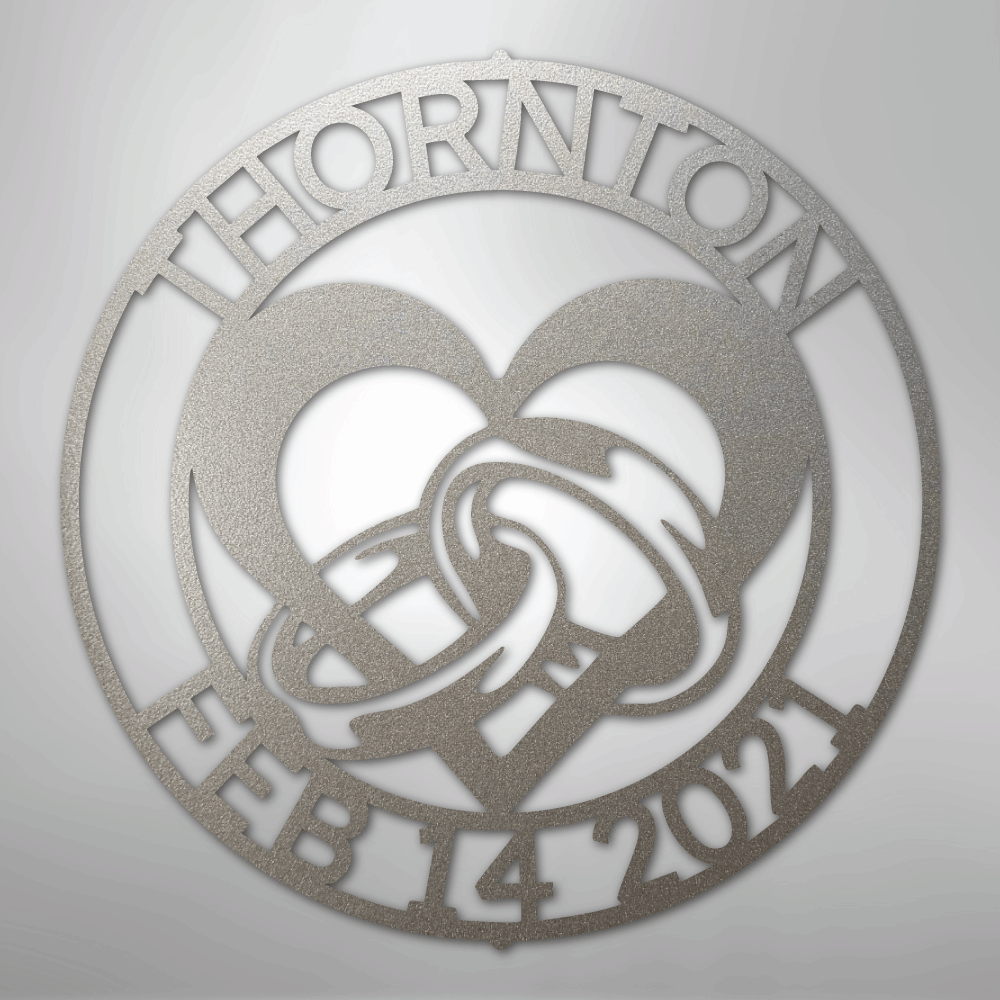 Heart and Rings Sign | Personalized Steel Wall Art | Made in USA
