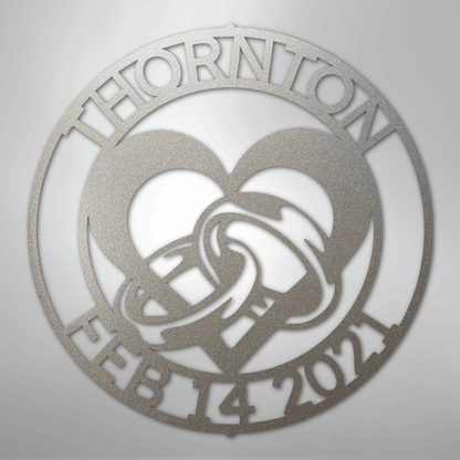 Heart and Rings Sign | Personalized Steel Wall Art | Made in USA