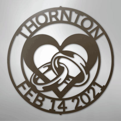 Heart and Rings Sign | Personalized Steel Wall Art | Made in USA