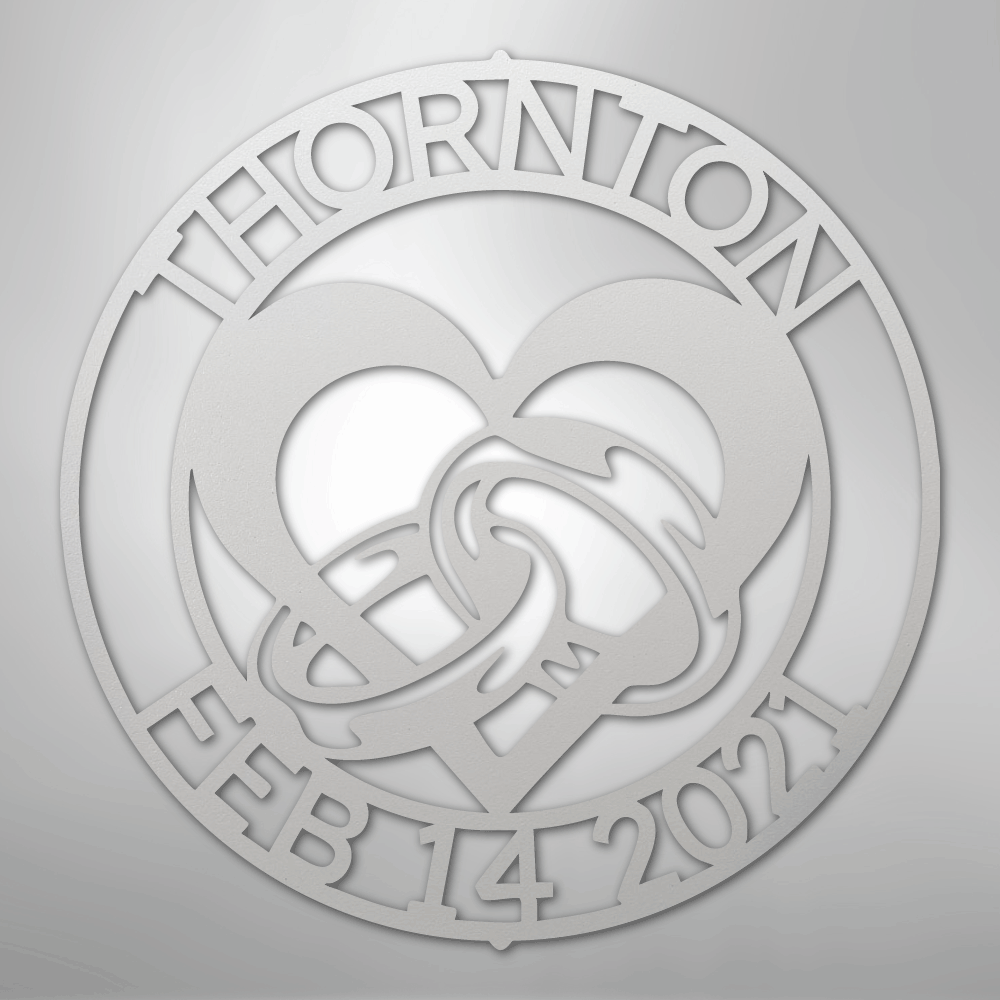 Heart and Rings Sign | Personalized Steel Wall Art | Made in USA