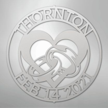 Heart and Rings Sign | Personalized Steel Wall Art | Made in USA