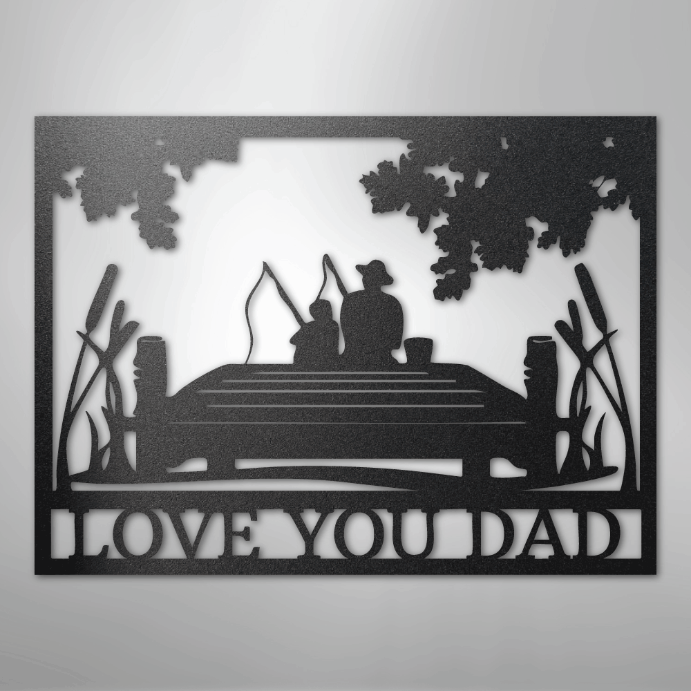 Dad and Child Fishing Sign | Personalized Steel Wall Art | Made in USA