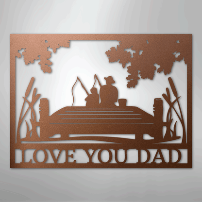 Dad and Child Fishing Sign | Personalized Steel Wall Art | Made in USA