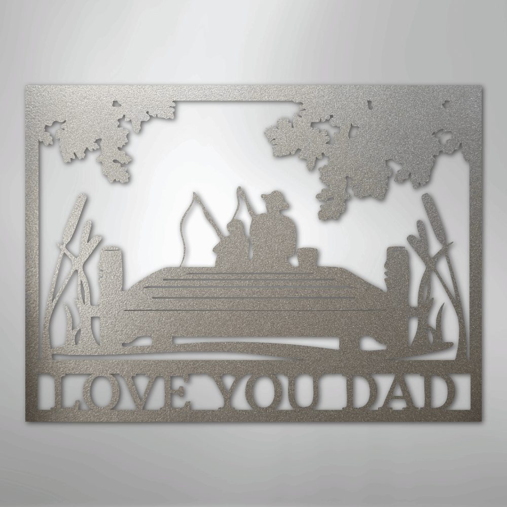 Dad and Child Fishing Sign | Personalized Steel Wall Art | Made in USA