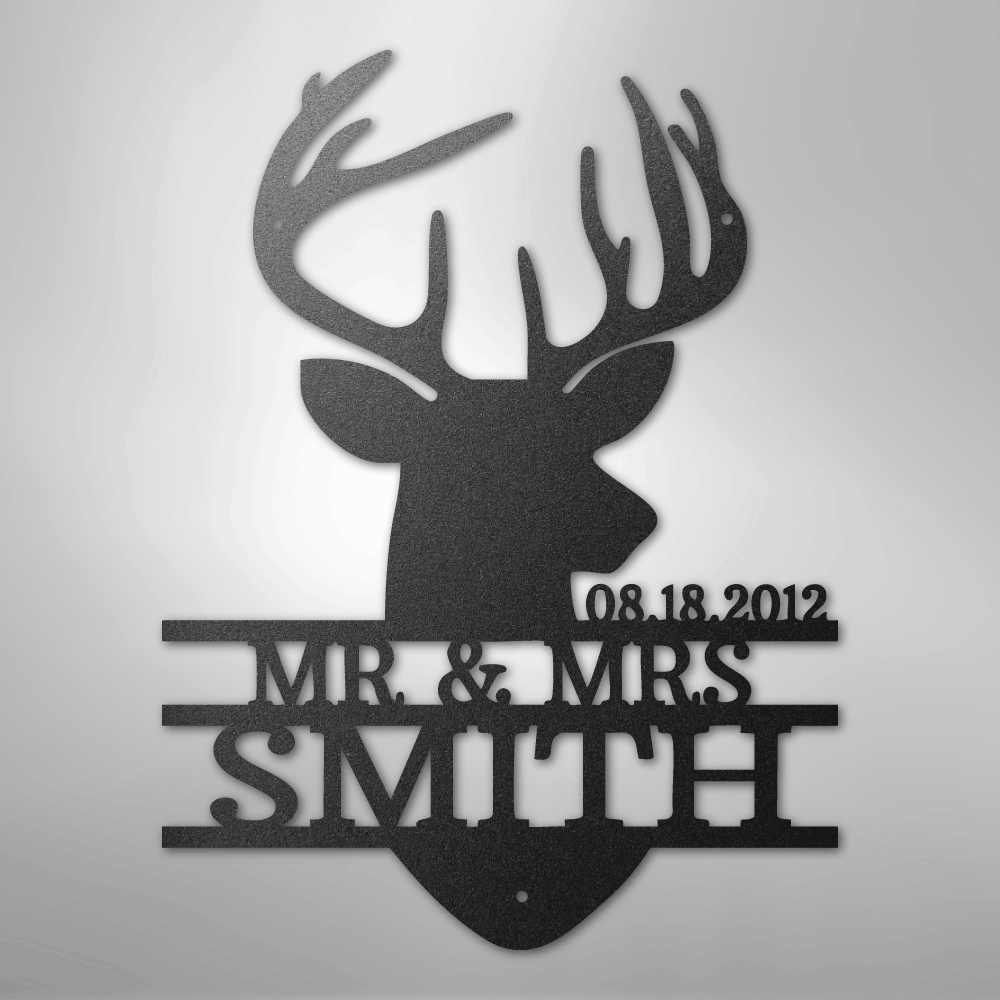 Deer Head Family Name Sign | Personalized Steel Wall Art | Made in USA