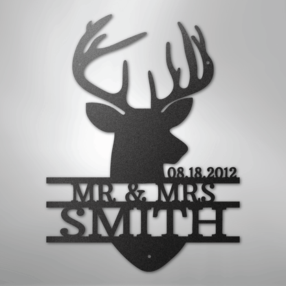 Deer Head Family Name Sign | Personalized Steel Wall Art | Made in USA