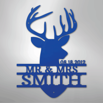 Deer Head Family Name Sign | Personalized Steel Wall Art | Made in USA