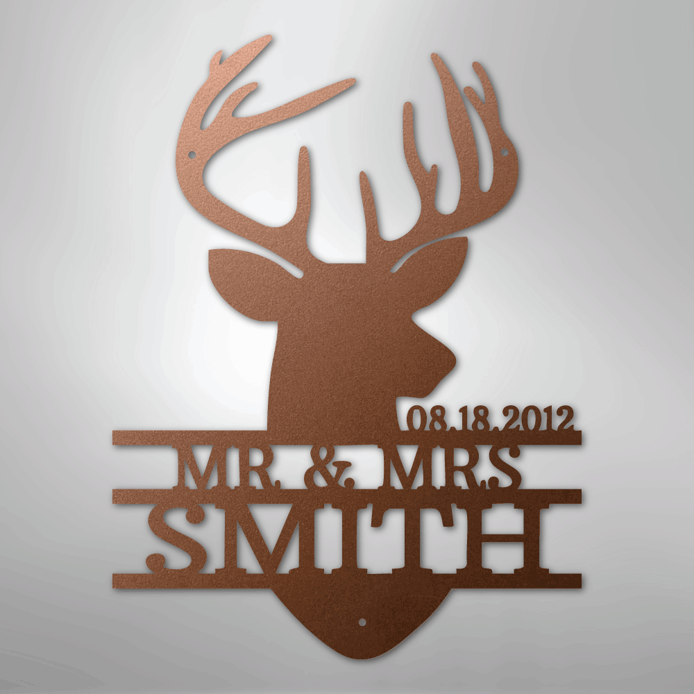 Deer Head Family Name Sign | Personalized Steel Wall Art | Made in USA