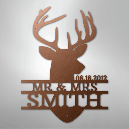Deer Head Family Name Sign | Personalized Steel Wall Art | Made in USA