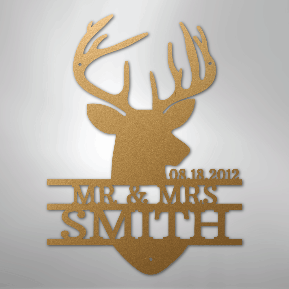 Deer Head Family Name Sign | Personalized Steel Wall Art | Made in USA