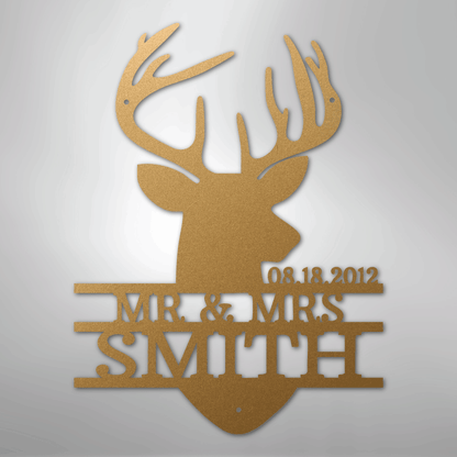 Deer Head Family Name Sign | Personalized Steel Wall Art | Made in USA