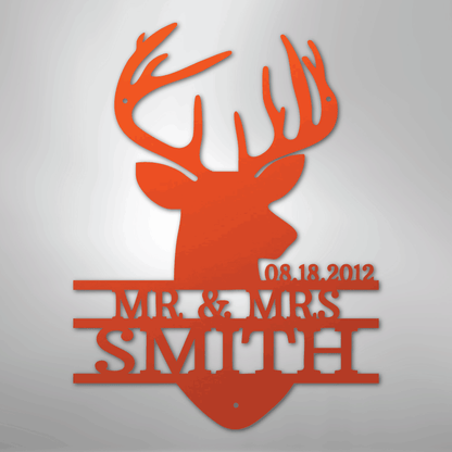 Deer Head Family Name Sign | Personalized Steel Wall Art | Made in USA