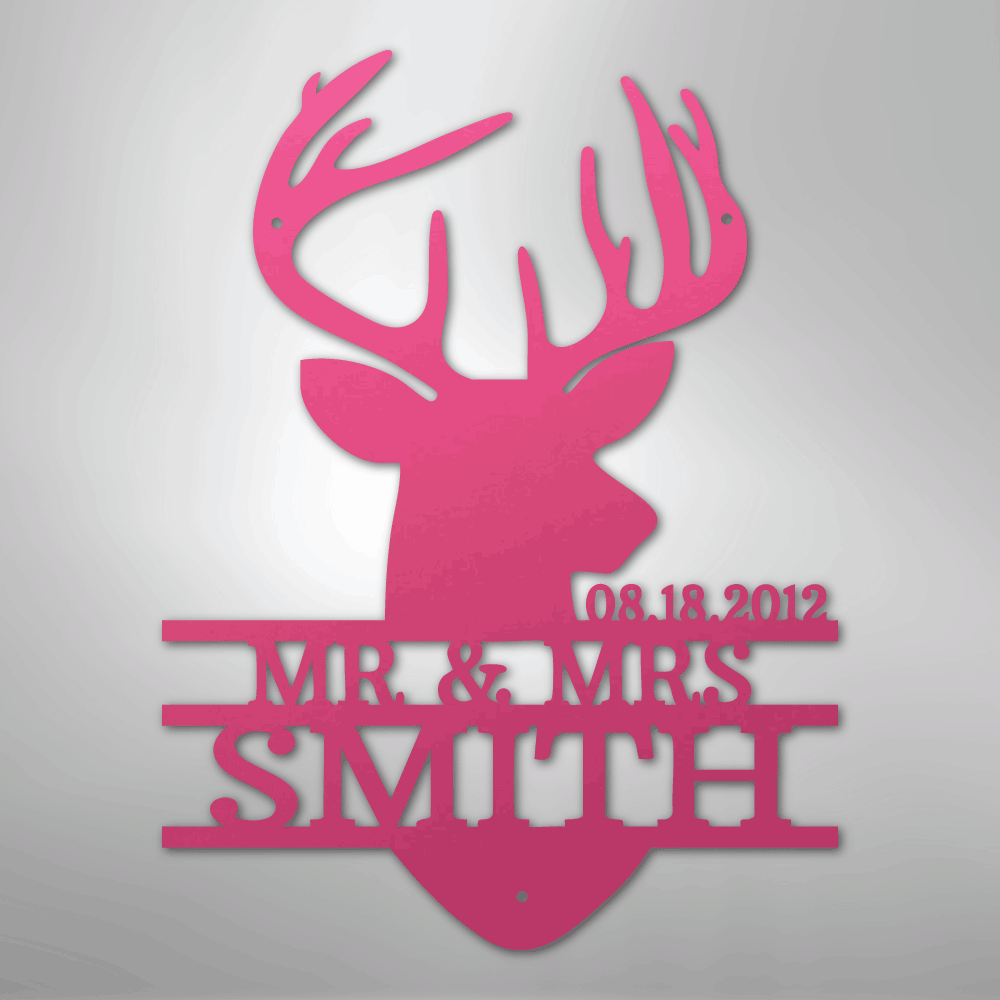 Deer Head Family Name Sign | Personalized Steel Wall Art | Made in USA
