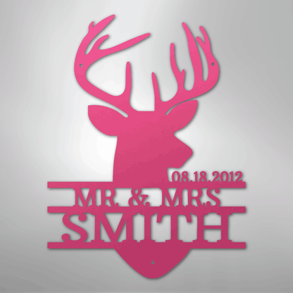 Deer Head Family Name Sign | Personalized Steel Wall Art | Made in USA