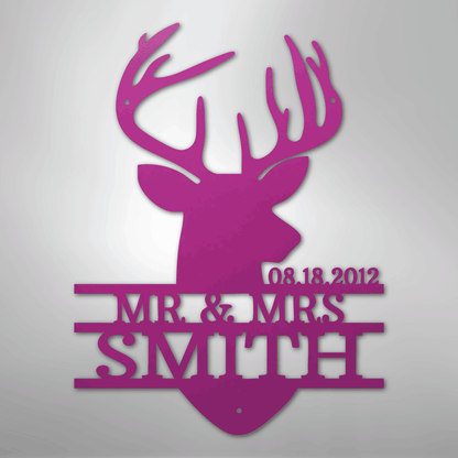 Deer Head Family Name Sign | Personalized Steel Wall Art | Made in USA
