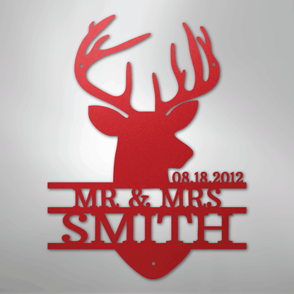 Deer Head Family Name Sign | Personalized Steel Wall Art | Made in USA