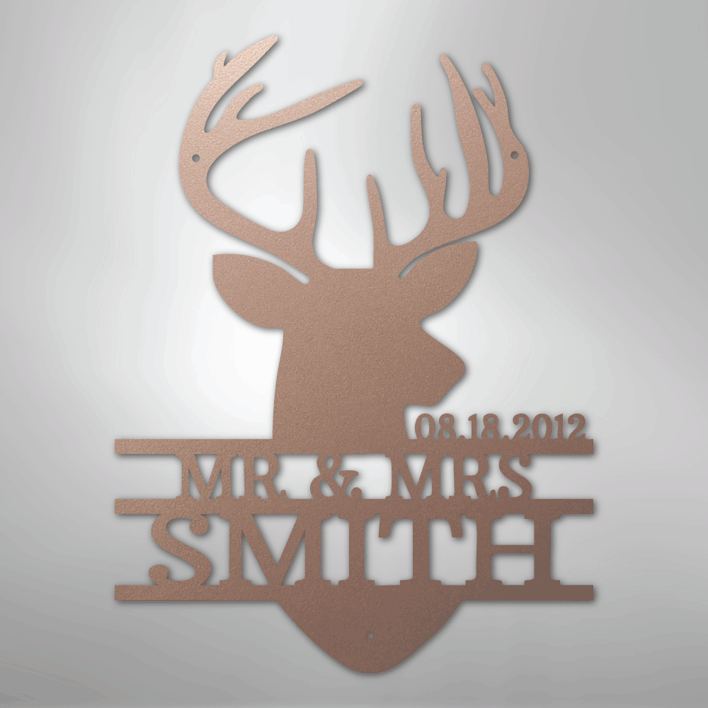 Deer Head Family Name Sign | Personalized Steel Wall Art | Made in USA