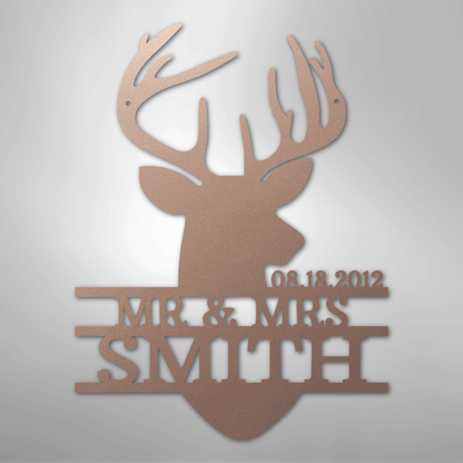 Deer Head Family Name Sign | Personalized Steel Wall Art | Made in USA