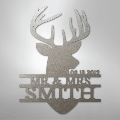 Deer Head Family Name Sign | Personalized Steel Wall Art | Made in USA