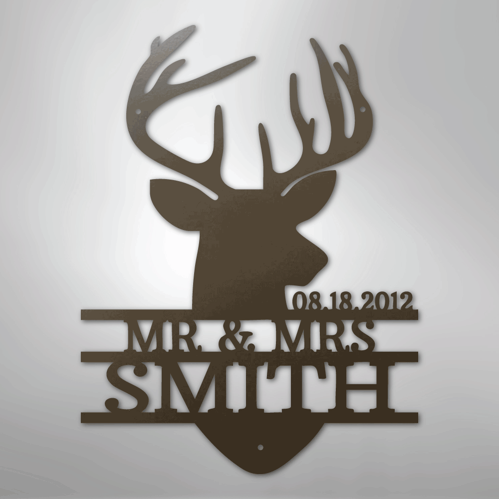 Deer Head Family Name Sign | Personalized Steel Wall Art | Made in USA