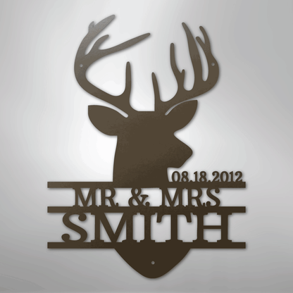 Deer Head Family Name Sign | Personalized Steel Wall Art | Made in USA