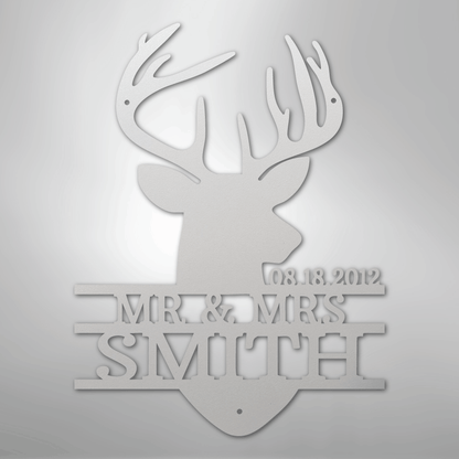 Deer Head Family Name Sign | Personalized Steel Wall Art | Made in USA